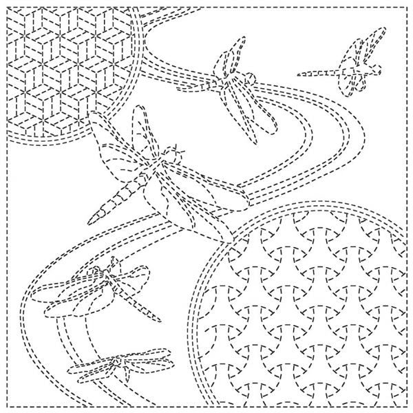 SASHIKO CLOTH - DRAGONFLY - WHITE - SC2021-02W - QH TEXTILES