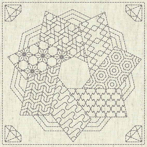 SASHIKO CLOTH - KAZA-GURUMA 4 - BEIGE - KF2021-20 - QH TEXTILES