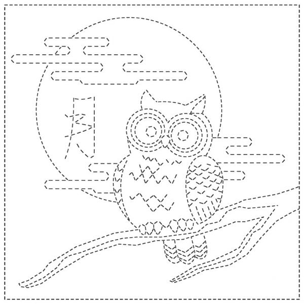SASHIKO CLOTH - OWL - WHITE - SC2021-08W - QH TEXTILES