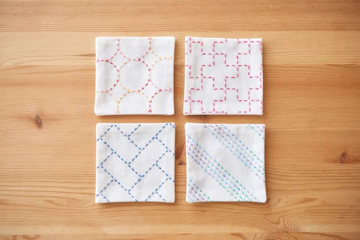 COASTER PANEL - SET OF 4 - WHITE/CREAM - SASHIKO - COSMO