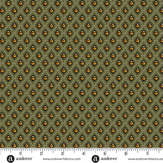 A-7460-G1 - TRUNK TREASURES - FRETWORK - OLIVE - JO MORTON - ANDOWER FABRICS