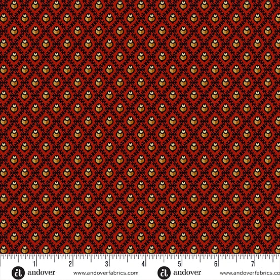 A-7460-R - TRUNK TREASURES - FRETWORK - SCARLET - JO MORTON - ANDOWER FABRICS