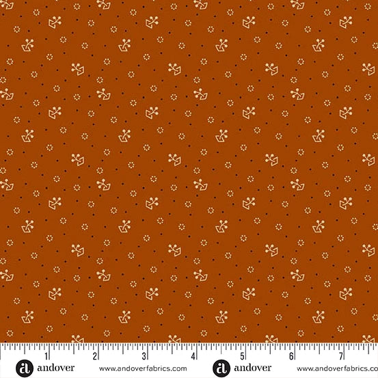 A-5609-O - TRUNK TREASURES - SPROUT - BRICK - JO MORTON - ANDOWER FABRICS