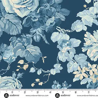 A10467B - SPECIAL DELIVERY - NAVY ROSE BOUQUET - LAUNDRY BASKET QUILTS - ANDOVER FABRICS