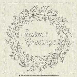 SASHIKO CLOTH - CHRISTMAS WREATH - BEIGE - KF2021-28 - QH TEXTILES