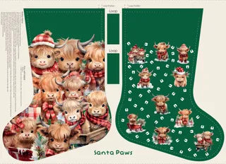 DVC1227 - SANTA PAWS STOCKING PANEL - HIGHLAND COWS