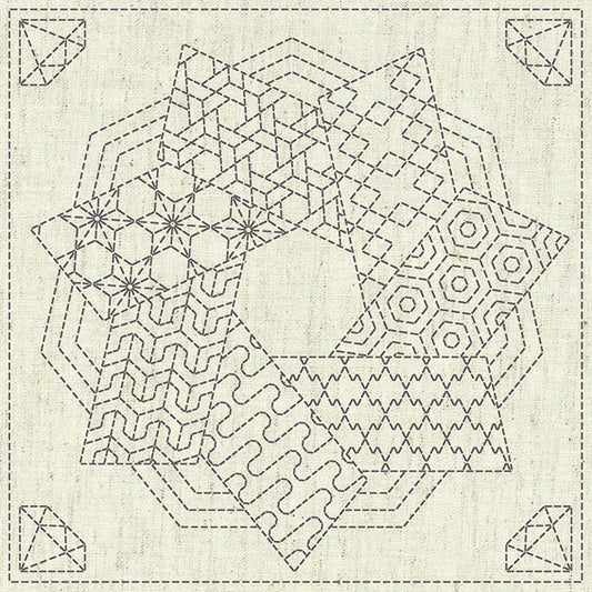 SASHIKO CLOTH - KAZA-GURUMA 4 - BEIGE - KF2021-20 - QH TEXTILES
