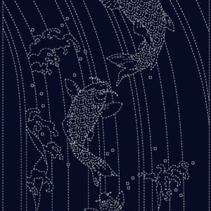 SASHIKO PANEL - SPLASHING SPIRITS - NAVY - KF1123-11A - QH TEXTILES