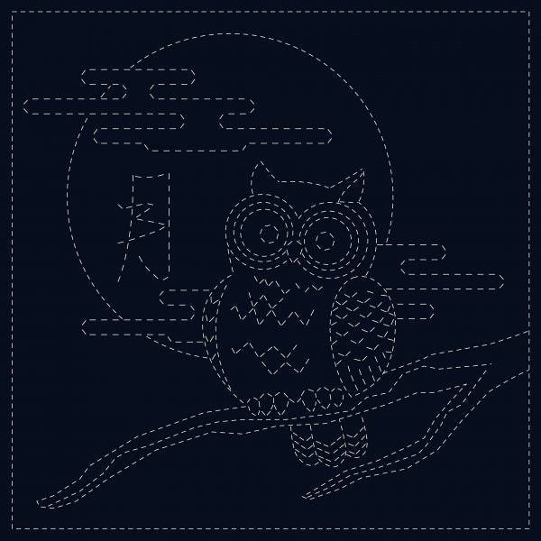 SASHIKO CLOTH - OWL - NAVY - SC0017-08 - QH TEXTILES