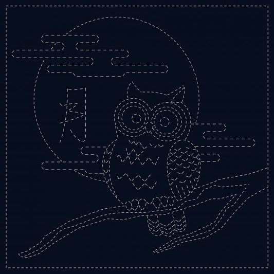 SASHIKO CLOTH - OWL - NAVY - SC0017-08 - QH TEXTILES