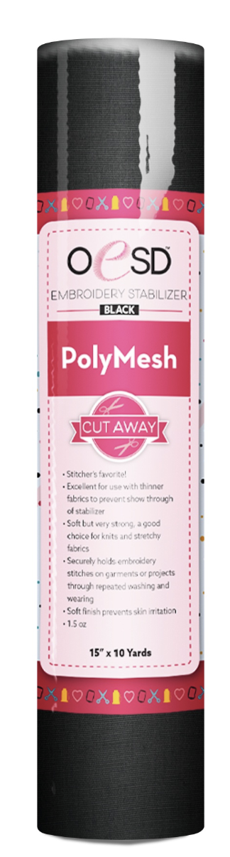 POLYMESH CUTAWAY - 15" X 10 YARDS - BLACK - STABLISIER - OESD