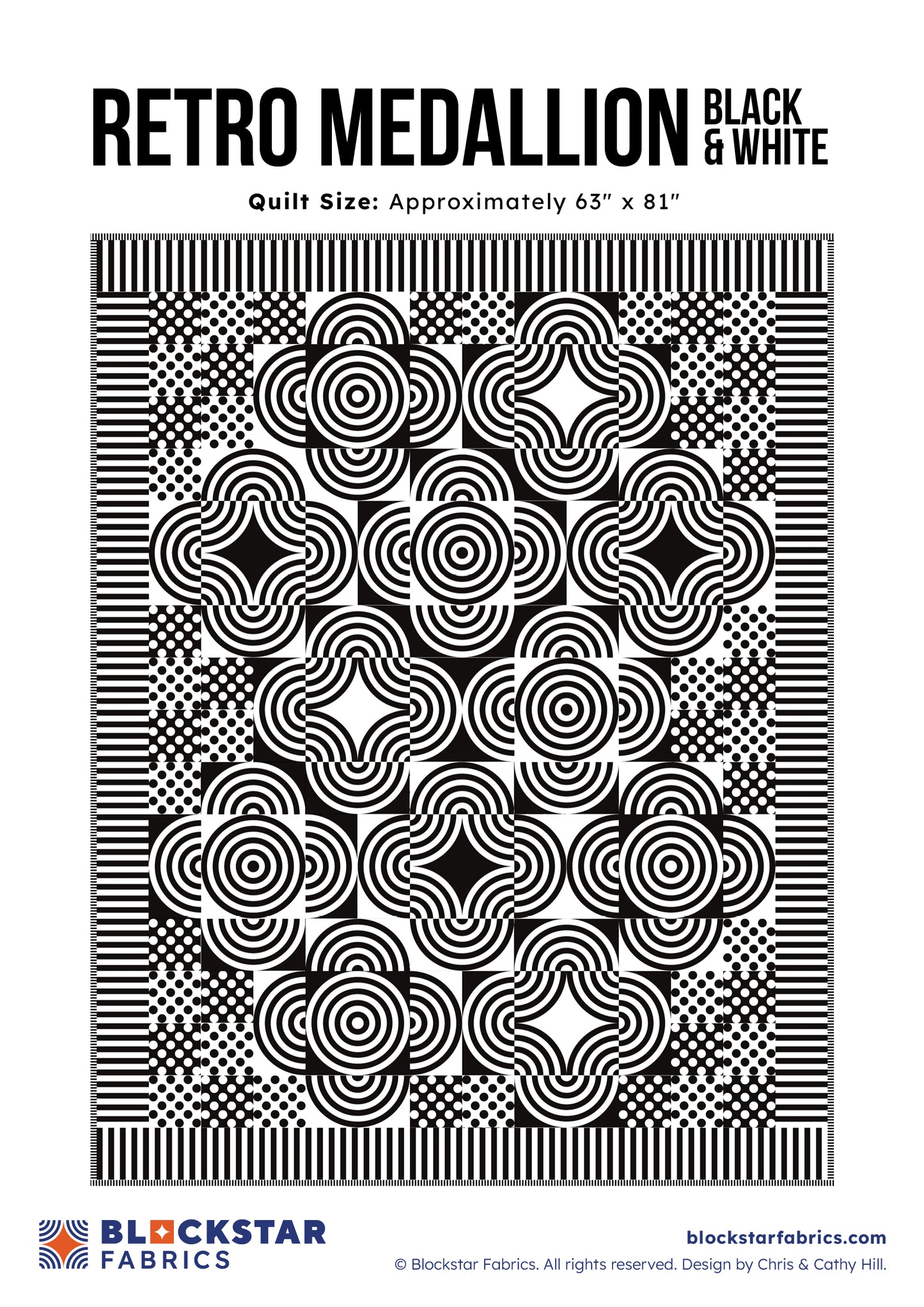 RETRO MEDALLION - BLACK & WHITE - BLOCKSTARS - CIRCUS FABRIC - PATTERN
