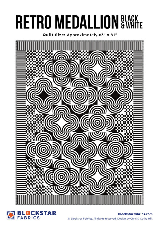 RETRO MEDALLION - BLACK & WHITE - BLOCKSTARS - CIRCUS FABRIC - PATTERN