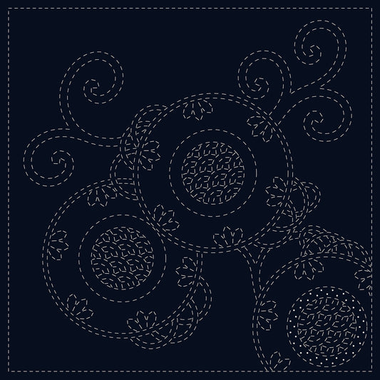 SASHIKO CLOTH - BRACKEN FERN - NAVY - SC0017-09 - QH TEXTILES
