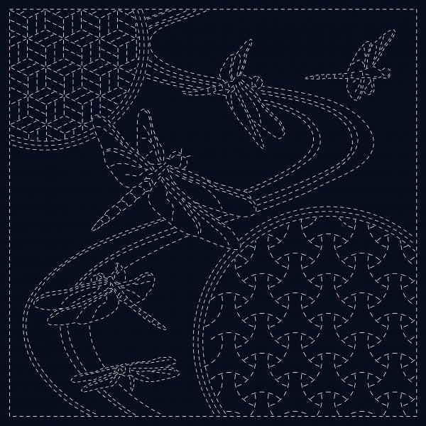 SASHIKO CLOTH - DRAGONFLY - NAVY - SC0017-02 - QH TEXTILES