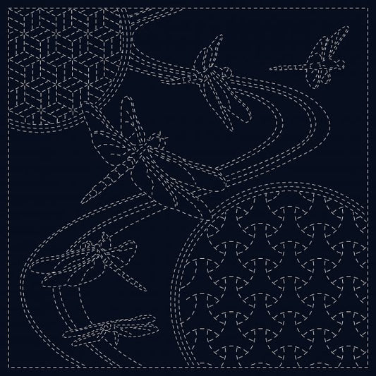 SASHIKO CLOTH - DRAGONFLY - NAVY - SC0017-02 - QH TEXTILES