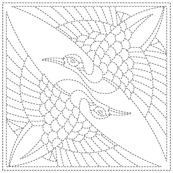 SASHIKO CLOTH - TWO CRANES - WHITE - SC2021-14W - QH TEXTILES