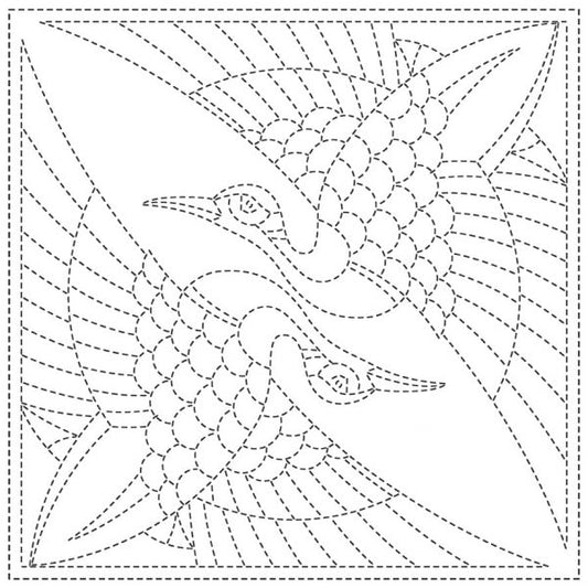 SASHIKO CLOTH - TWO CRANES - WHITE - SC2021-14W - QH TEXTILES