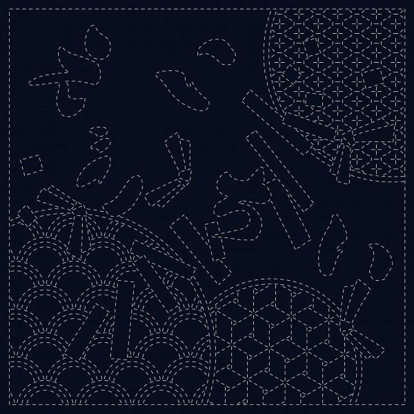 SASHIKO CLOTH - WISHES - NAVY - SC0018-10 - QH TEXTILLES