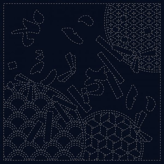 SASHIKO CLOTH - WISHES - NAVY - SC0018-10 - QH TEXTILLES