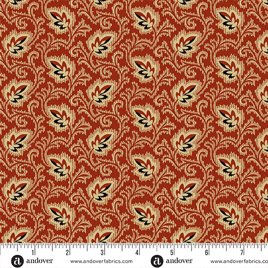 A-7734-R - TRUNK TREASURES - AUTUMN LEAF - SCARLET - JO MORTON - ANDOWER FABRICS