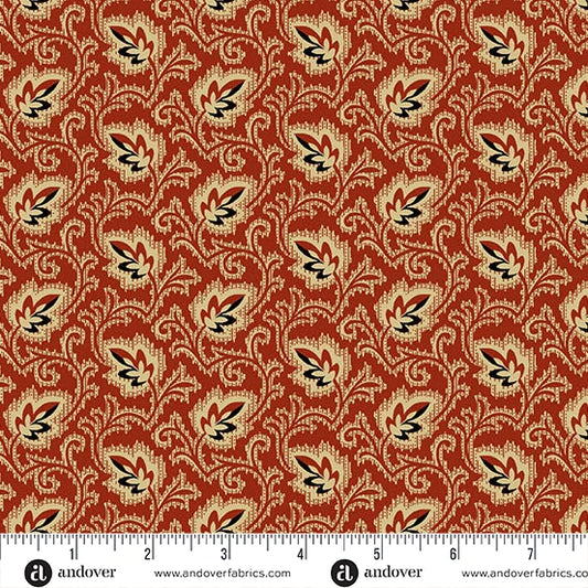 A-7734-R - TRUNK TREASURES - AUTUMN LEAF - SCARLET - JO MORTON - ANDOWER FABRICS