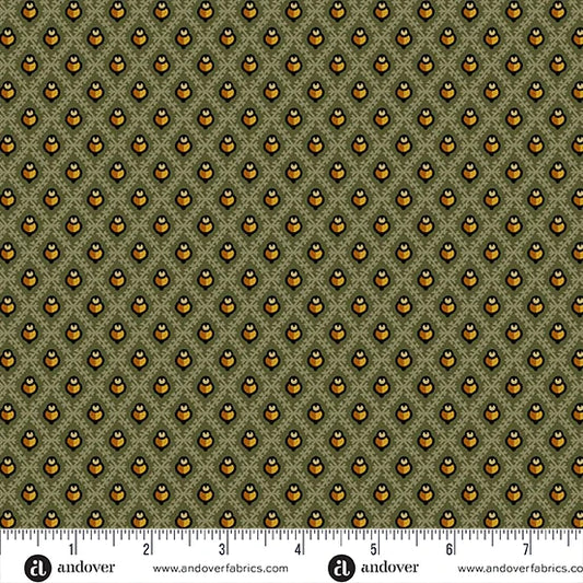 A-7460-G1 - TRUNK TREASURES - FRETWORK - OLIVE - JO MORTON - ANDOWER FABRICS
