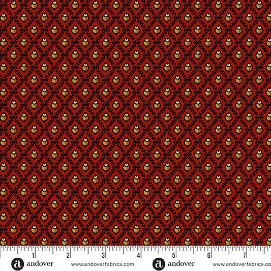 A-7460-R - TRUNK TREASURES - FRETWORK - SCARLET - JO MORTON - ANDOWER FABRICS