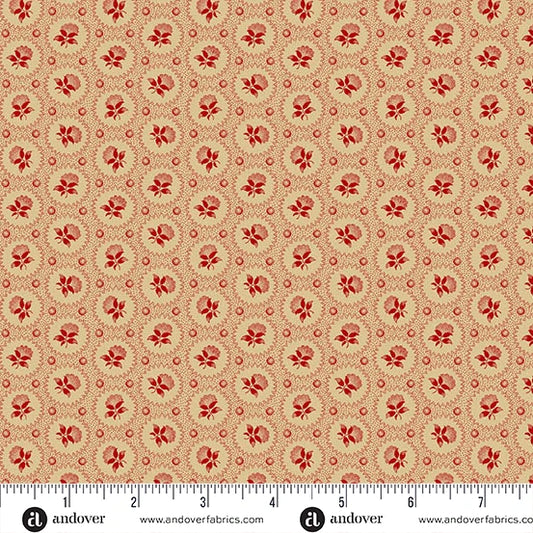 A-7641-R1 - TRUNK TREASURES - MEDALLION ROSE -CRIMSON - JO MORTON - ANDOWER FABRICS