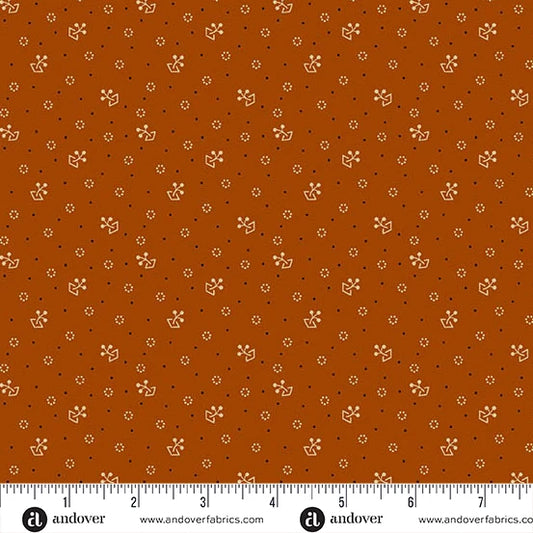 A-5609-O - TRUNK TREASURES - SPROUT - BRICK - JO MORTON - ANDOWER FABRICS